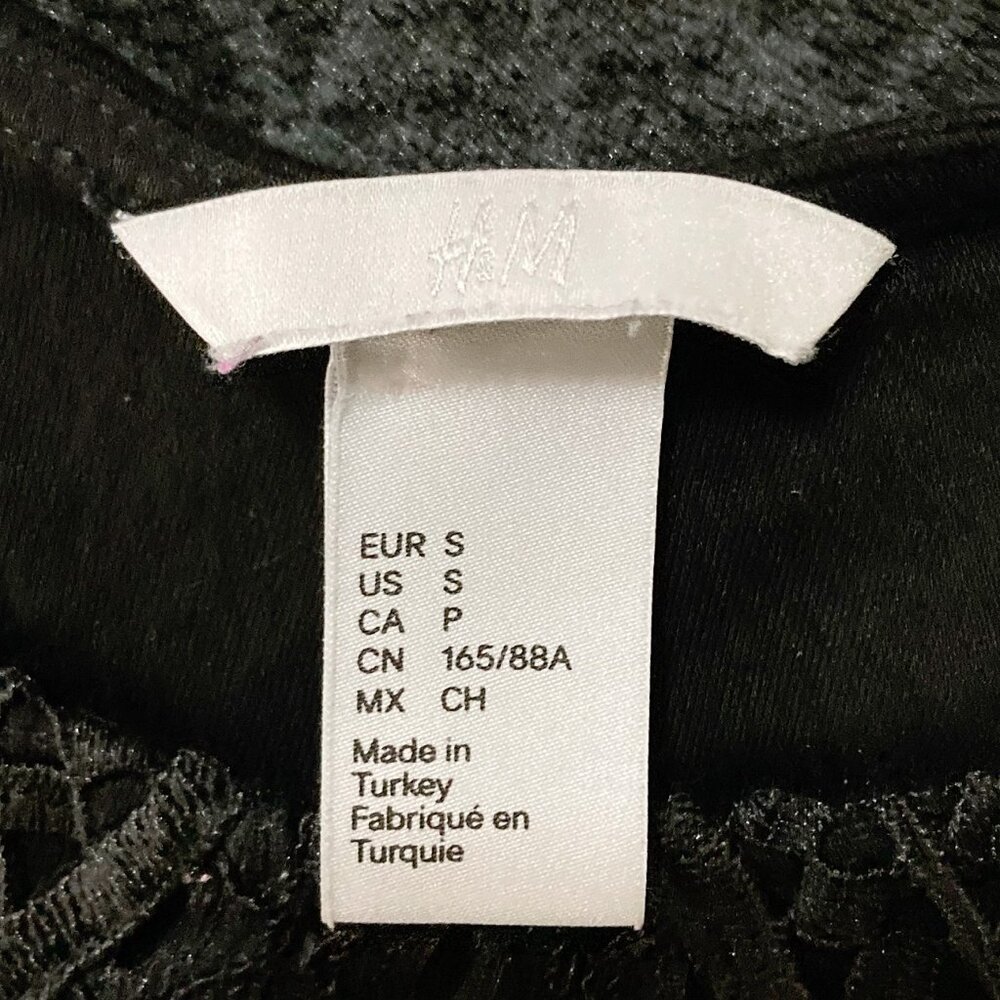 H&M Black geometric lace adorned black short-sleeve top ~ Goth XS SMALL shirt - Picture 2 of 12